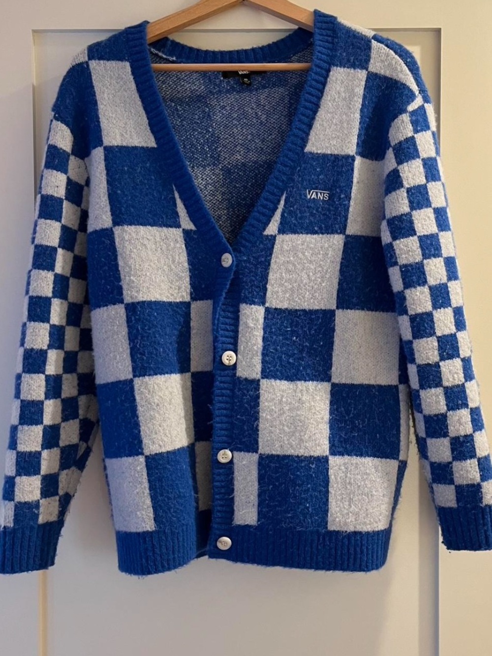 Vans Blue and White Checkered Cardigan Sweater